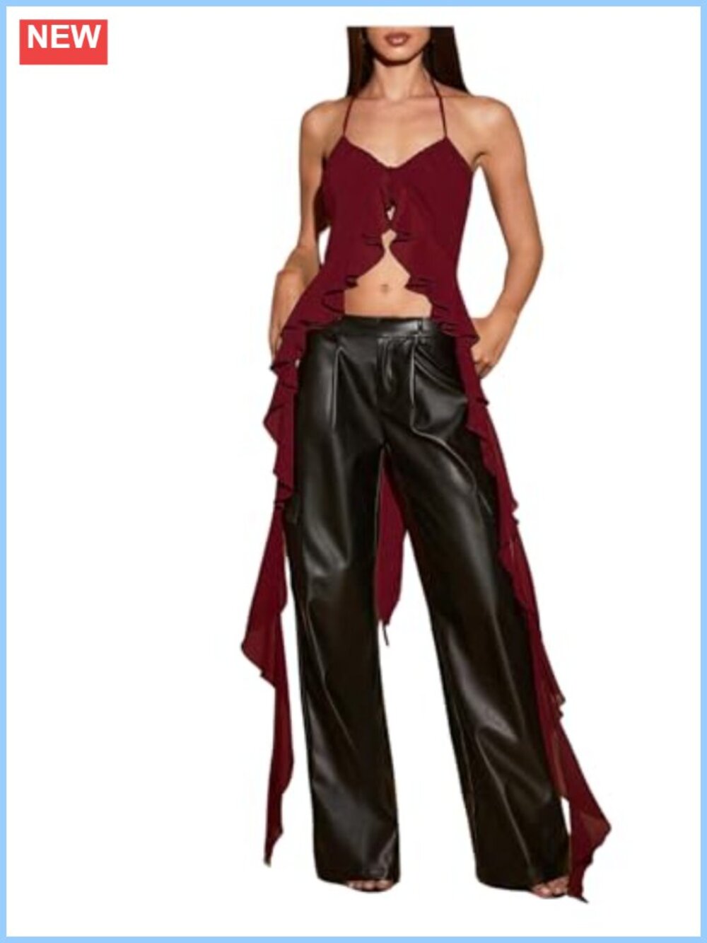 Women's Halter Cami Top Backless Asymmetrical Ruffle Rave Top